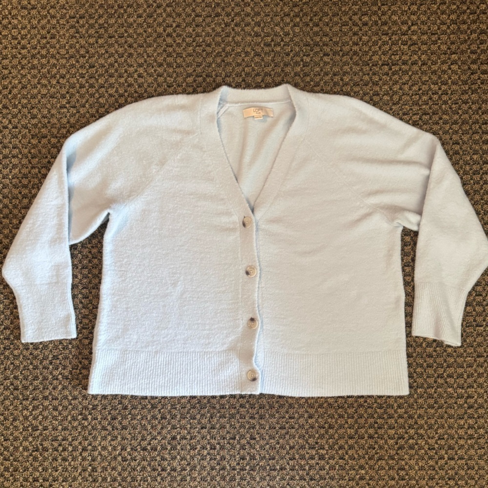 Loft Plus Size 16/18 Cashmere-like Button Down Cardigan Sweater Light Blue